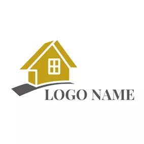 Cottage Logo Brown Road and Yellow House logo design
