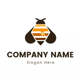 蜜蜂Logo Brown Wing and Geometric Bee logo design