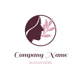 美容院Logo Brown Woman Head and Pink Leaf logo design