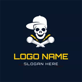 Record Label Logos Cheerful Skeleton and Hat logo design