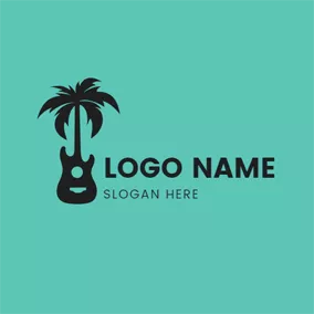 Creative Logo Coconut Tree and Guitar Outline logo design