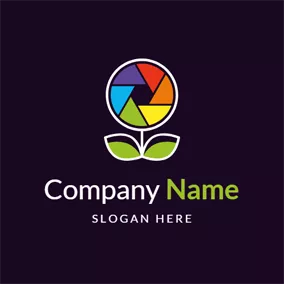 相機快門logo Colorful Flower Shape and Photography logo design