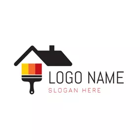 家Logo Colourful Brush and Black Roof logo design