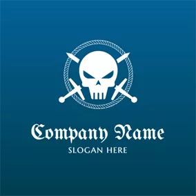 Skull Logo Cross Sword and Skeleton Pirates logo design
