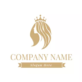 理发店Logo Crown and Brown Hair Lady logo design