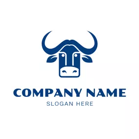 Horn Logo Cute Blue Buffalo Head logo design