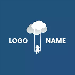 Cloudy Logo Cute Child and Dreamlike Swing logo design