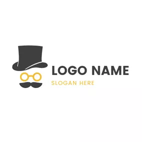 书呆子logo Cute Formal Hat and Beard Hipster logo design