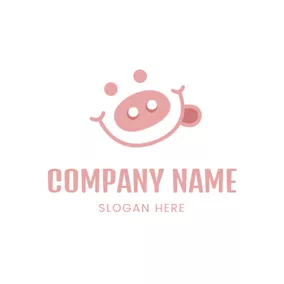 耳朵 Logo Cute Pig and Smile Icon logo design