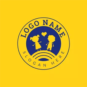 Children & Childcare Logo Encircled Boy and Girl Badge logo design