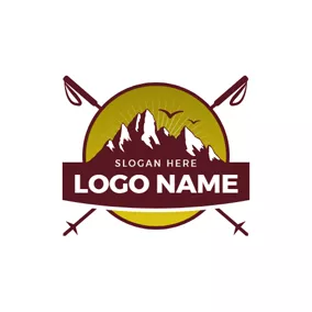Carpentry Logo Encircled Mountain and Mountaineering Stick logo design