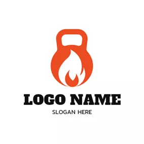 运动 & 健身Logo Fire and Kettle Bell logo design