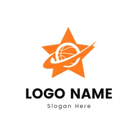 籃球Logo Five Pointed Star and Basketball logo design