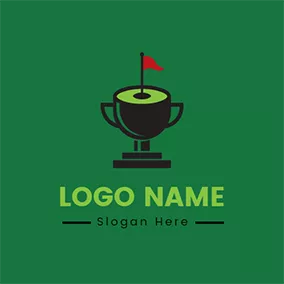 高爾夫Logo Flag Trophy and Golf Course logo design