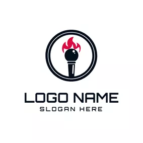 Logótipo De Microfone Flame Circle and Microphone logo design