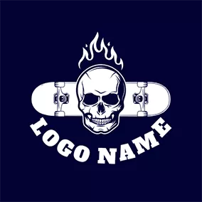 Logotipo De Monopatín Flame Skull Skateboard logo design
