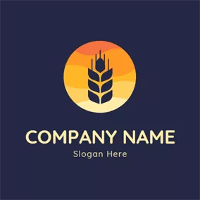 Farm Logo Flat Circle and Wheat logo design