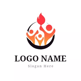 Crowd Logo Flat Fire and Abstract Person logo design