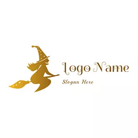 Witch Logo Flying Witch On Broomsticks logo design