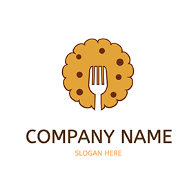 食品＆飲み物ロゴ Fork Cute Cookie logo design