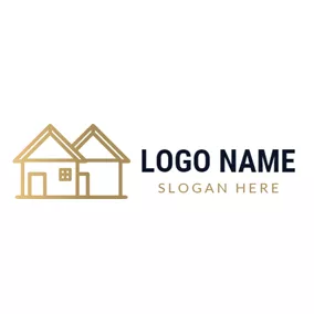 Land Logo Golden House and Letter M logo design