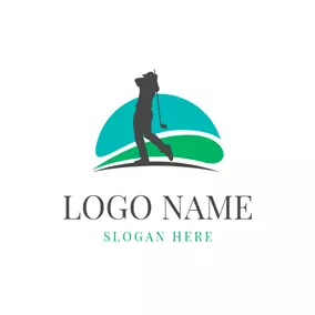 スポーツ＆フィットネスロゴ Golf Course and Golf Player logo design