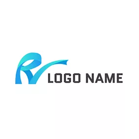 Logótipo V Gradient 3D Ribbon R V logo design