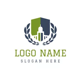Building Logo Green and Blue Symmetric Graph logo design