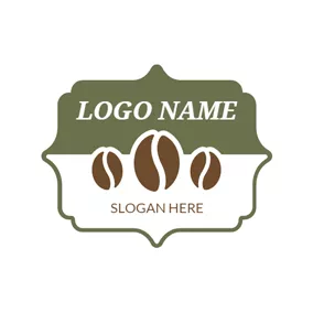 咖啡Logo Green Badge and Brown Coffee Bean logo design