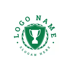Victory Logo Green Badge and Tournament Trophy logo design