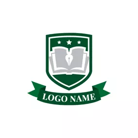 学习logo Green Book Shield and Banner Emblem logo design