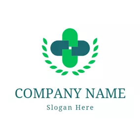 医学 Logo Green Capsule and Cross logo design