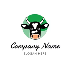 乳製品 Logo Green Circle and Black Cow Head logo design