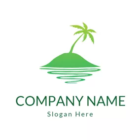 沙 Logo Green Coconut Tree Tropical Tourism logo design