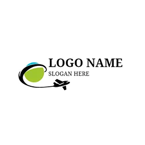Fly Logo Green Earth and Black Airplane logo design