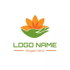 Logótipo De Massagem Green Hand and Yellow Lotus logo design