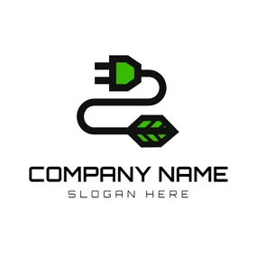 産業ロゴ Green Leaf and Black Plug logo design