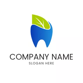 Dentist Logo Green Leaf and Blue Tooth logo design