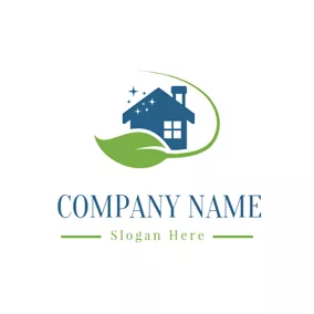 House Logo Green Leaf and Cleaning House logo design