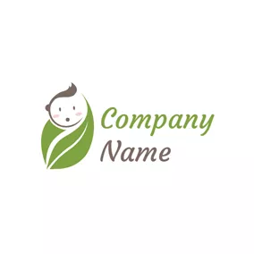 嬰兒Logo Green Leaf and Cute Baby logo design