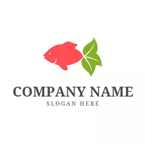 Fisher Logo Green Leaf and Red Fish logo design