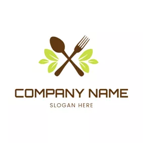 厨房 Logo Green Leaf and Tableware logo design