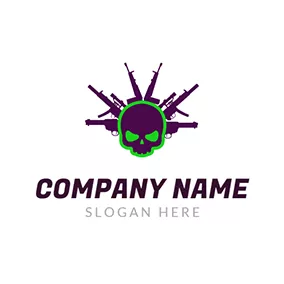 Logotipo De Policía Green Skull and Purple Gun logo design