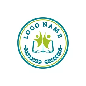 Academy Logo Green Student and Blue Book logo design