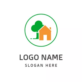 Logotipo Circular Green Tree and Yellow House logo design
