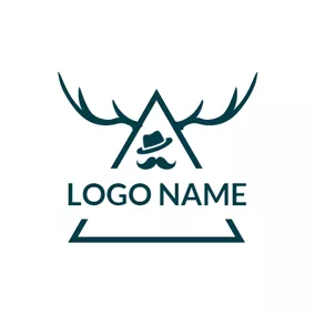 驼鹿 Logo Green Triangle Antler and Hipster logo design
