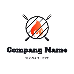Grill Logo Grill Fire Circle and Bbq logo design