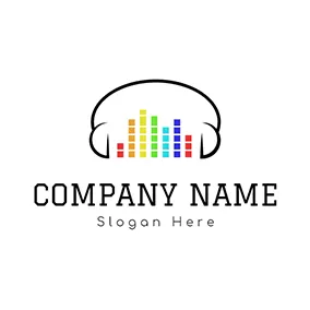 混音器 Logo Headset and Colorful Rhythm logo design