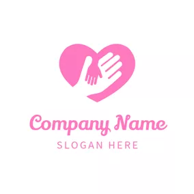 Pink Logo Heart Shape and Hand logo design