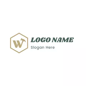 Holzarbeit Logo Hexagon Letter W Woodworking logo design